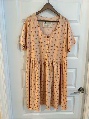 Farmhouse Frocks Floral Dress Peach Pink Size L